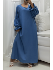 Longue abaya bleu froncé aux manches - 2