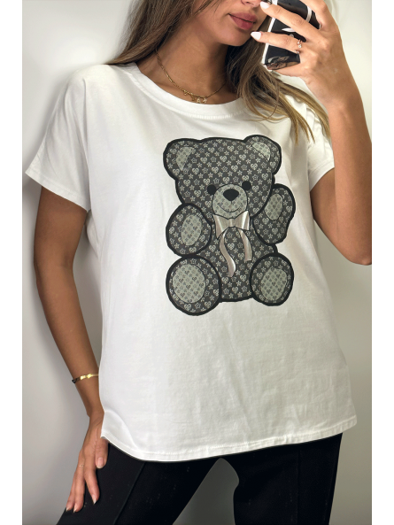 Tshirt blanc imprimé ours noir - 2