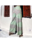 Pantalon palazzo vert motif fleuris   - 2