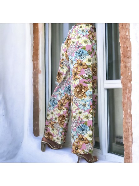 Pantalon palazzo fushia motif fleurs - 2