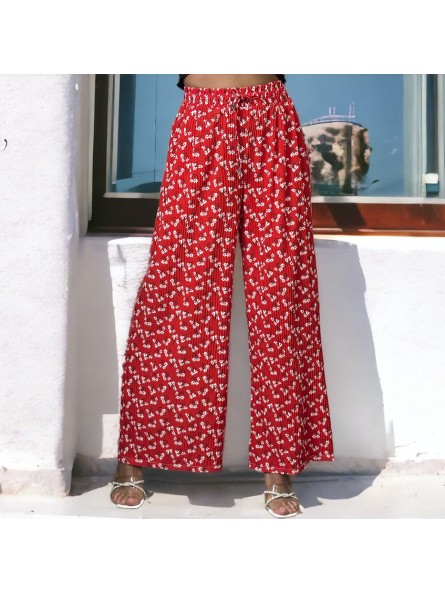 Pantalon palazzo plissé rouge à motif - 3