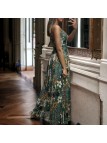 Longue robe avec sublime motif vert bretelles amovible - 1