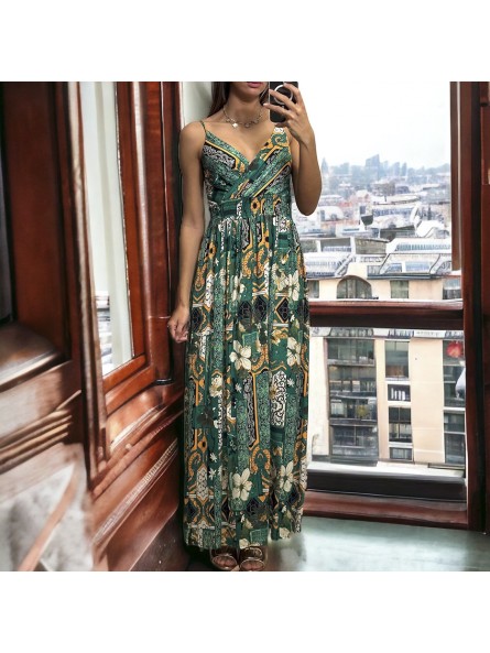Longue robe avec sublime motif vert bretelles amovible - 2