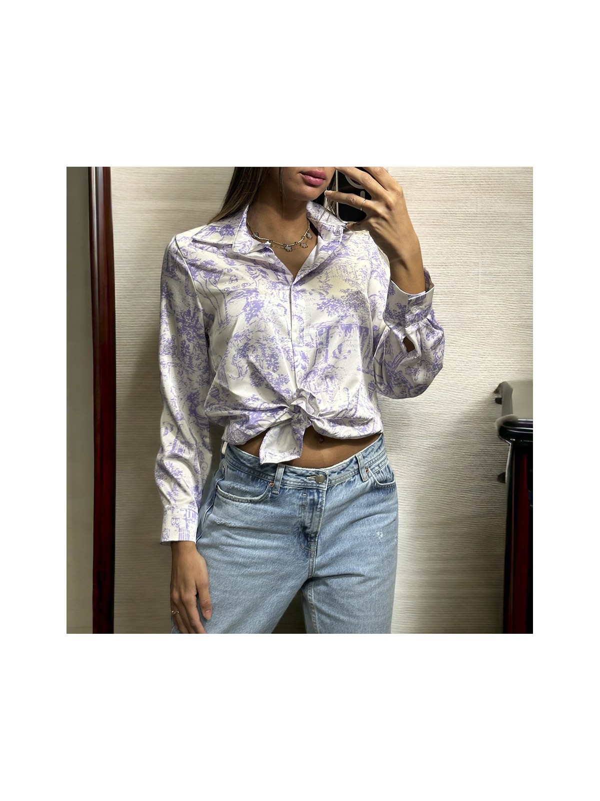 Chemise lilas et blanc à motif imprimé inspi - 1