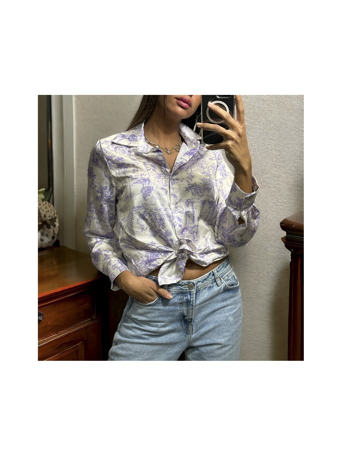 Chemise lilas et blanc à motif imprimé inspi - 2