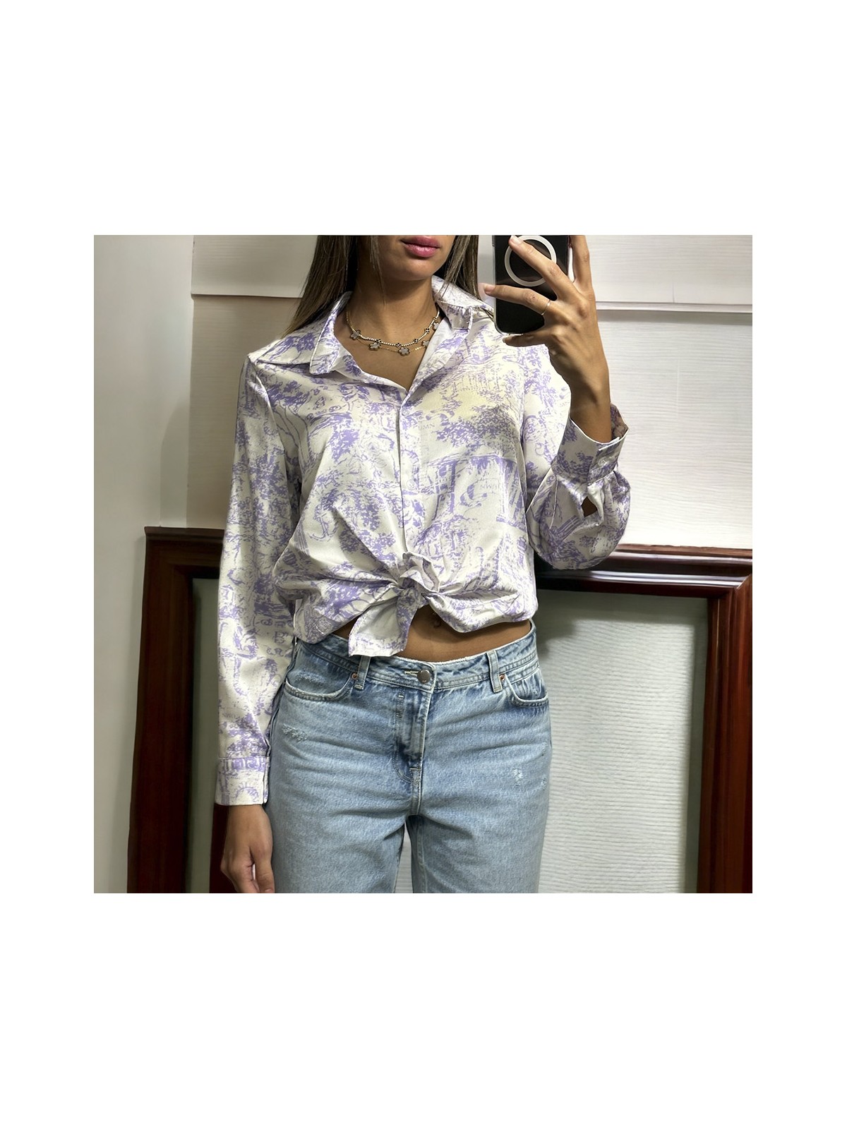 Chemise lilas et blanc à motif imprimé inspi - 3