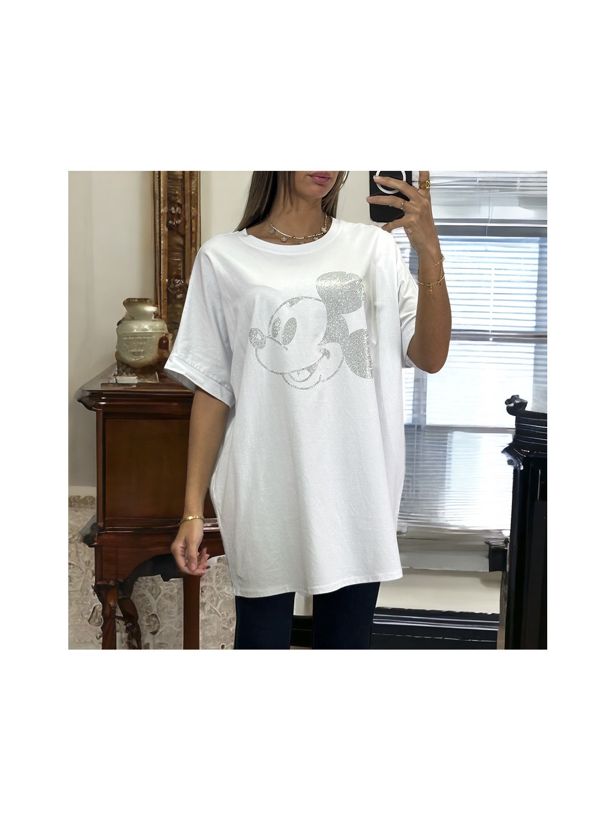 T-shirt over size en coton avec motif en strass - 2