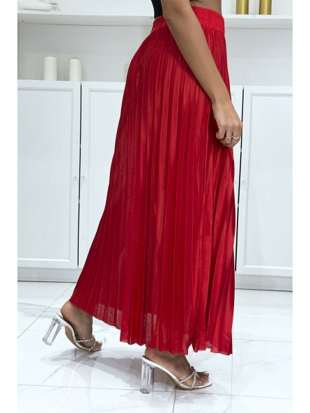 Longue jupe plissé satiné rouge très chic - 1