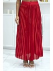 Longue jupe plissé satiné rouge très chic - 3
