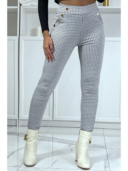 Pantalon blanc motif carreaux avec poches et boutons - 2