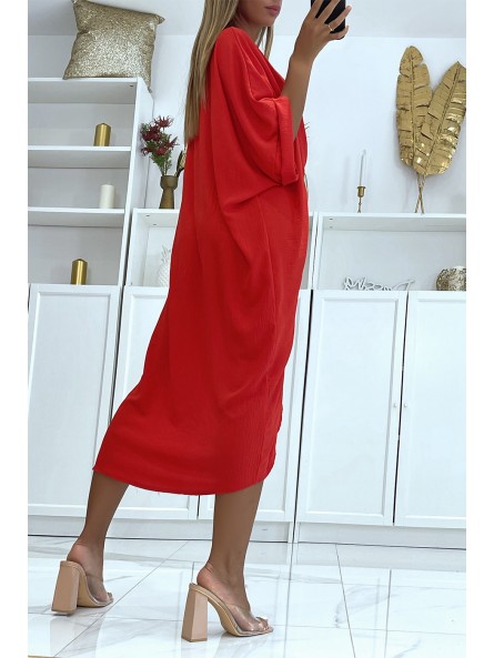 Longue robe tunique rouge over-size croisé devant - 4