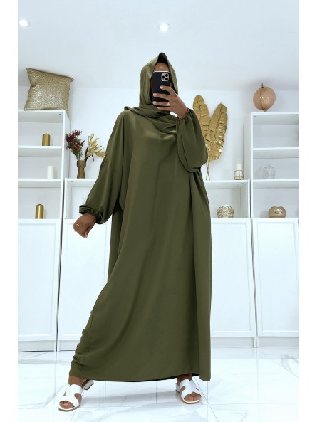 Abaya kaki avec voile intégré pas chère couleur vitaminée - 1