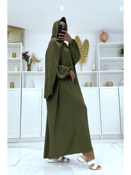 Abaya kaki avec voile intégré pas chère couleur vitaminée - 4
