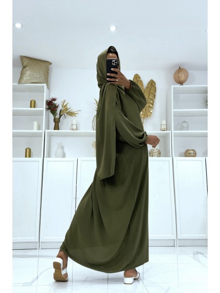 Abaya kaki avec voile intégré pas chère couleur vitaminée - 6