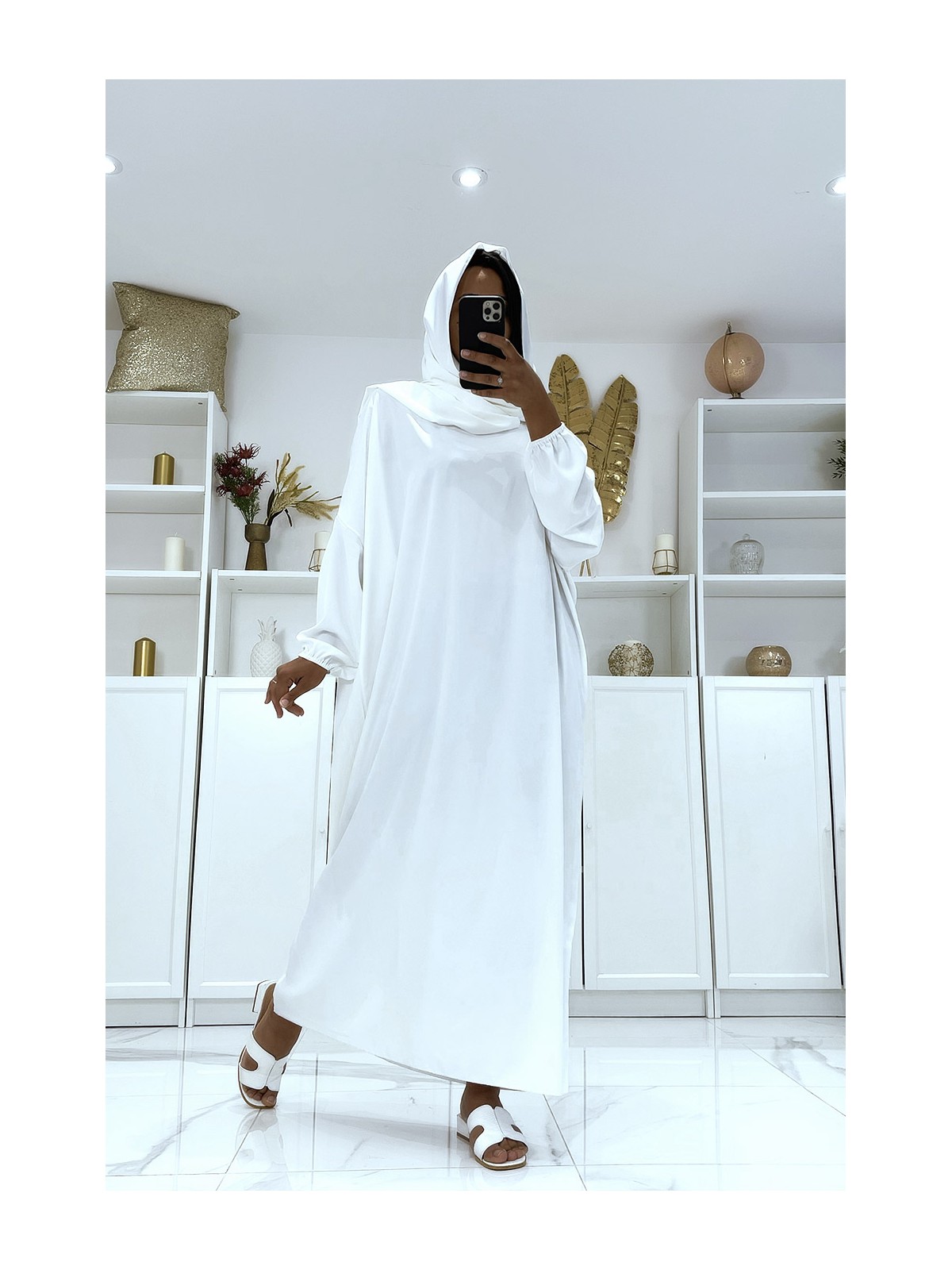 Abaya blanche avec voile intégré pas chère couleur vitaminée - 2