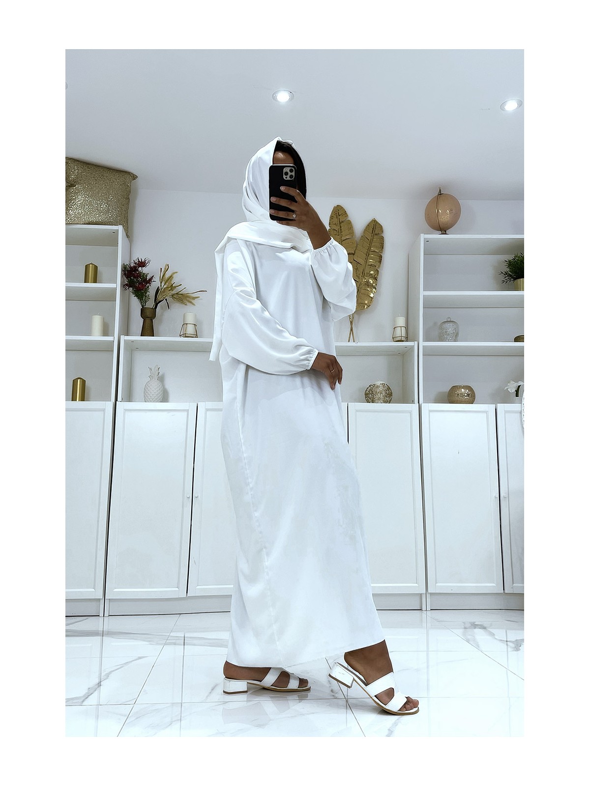 Abaya blanche avec voile intégré pas chère couleur vitaminée - 3