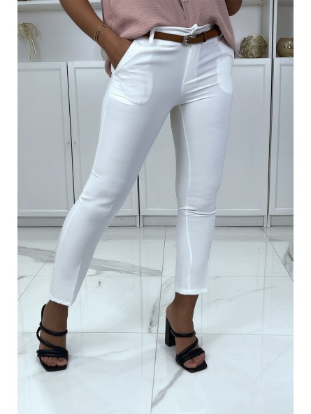 Pantalon working girl blanc avec poches et ceinture - 2