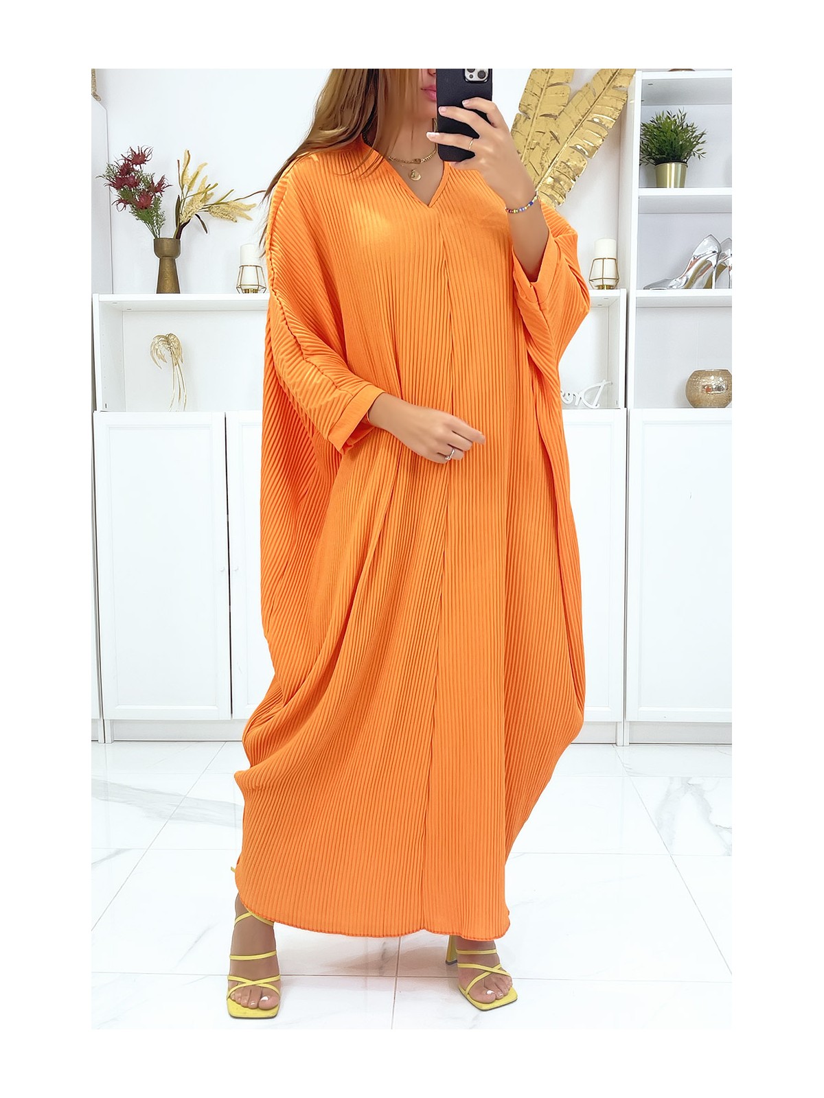 Robe grande taille à manches orange kaki - 1