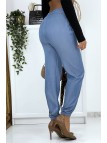 Pantalon cargo effet jean bleu foncé - 5