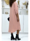 Longue robe chemise rose poches saharienne - 1