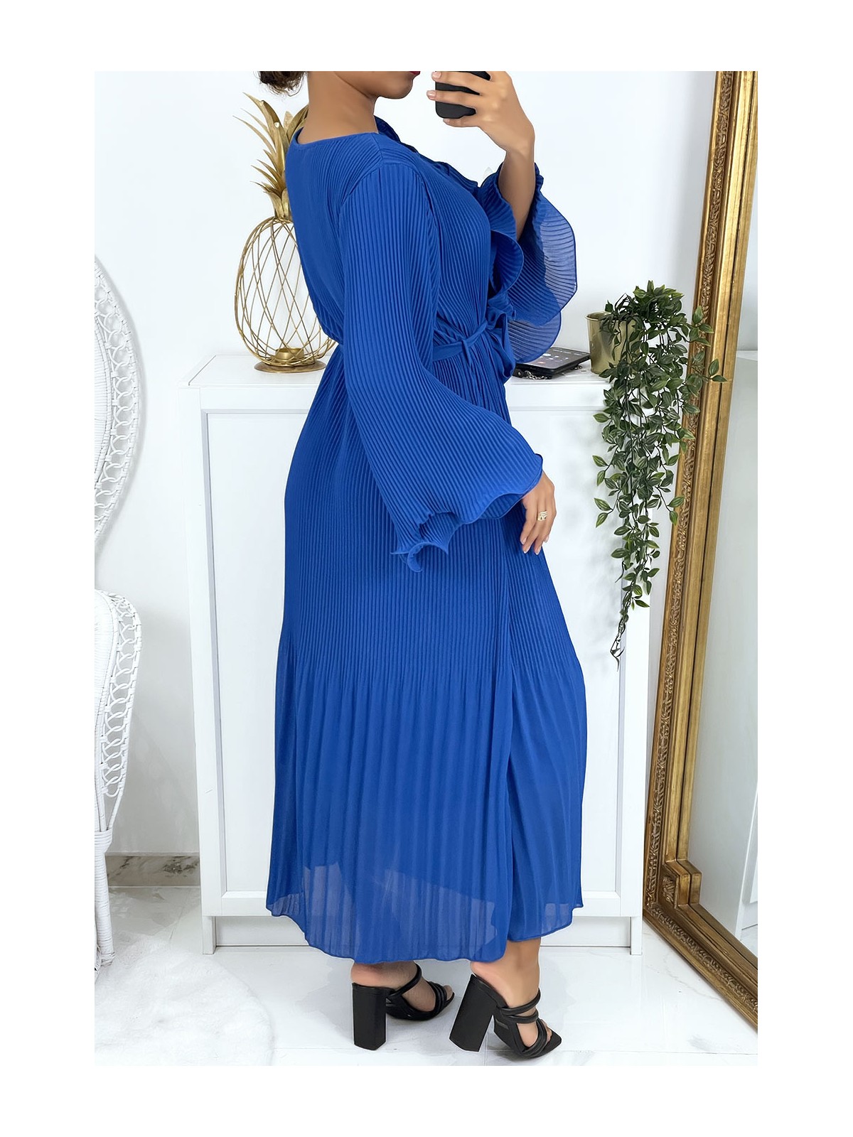 Robe longue plissée bleu royal - 3