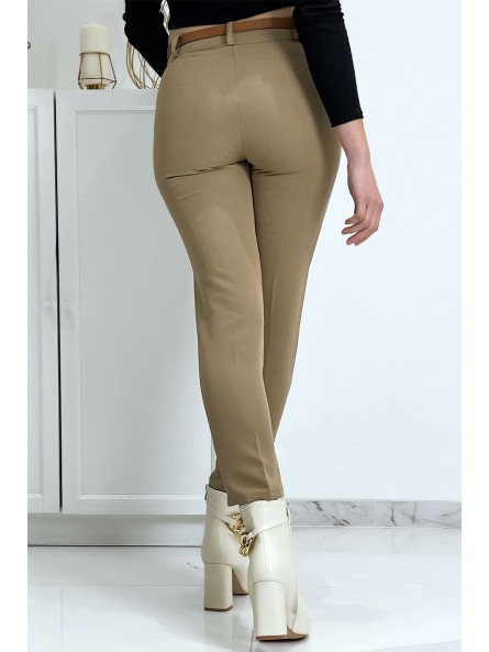 Pantalon working girl camel avec poches et ceinture - 5