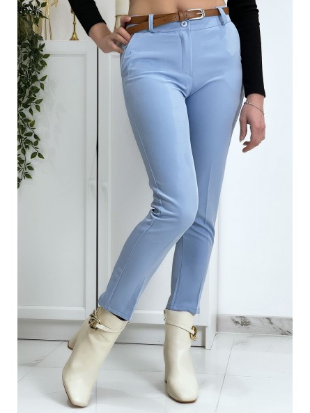Pantalon working girl bleu avec poches et ceinture - 1