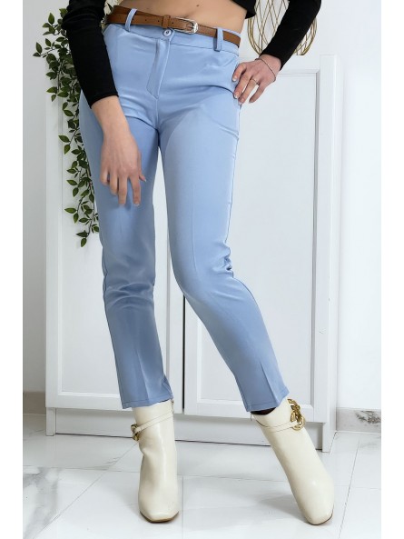 Pantalon working girl bleu avec poches et ceinture - 3