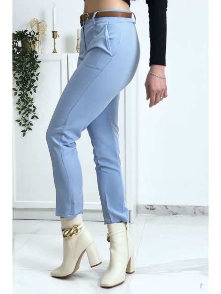 Pantalon working girl bleu avec poches et ceinture - 5