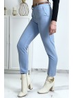 Pantalon working girl bleu avec poches et ceinture - 6