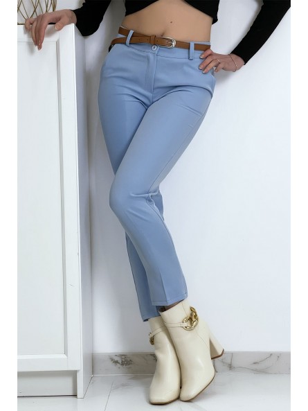 Pantalon working girl bleu avec poches et ceinture - 10