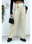 Pantalon palazzo beige à rayure avec poches - 4