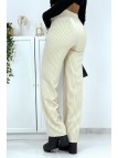 Pantalon palazzo beige à rayure avec poches - 5