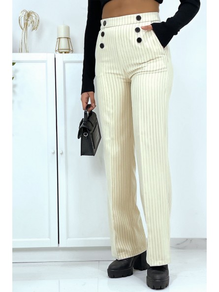 Pantalon palazzo beige à rayure avec poches - 6