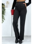 Pantalon palazzo noir à rayure avec poches - 2
