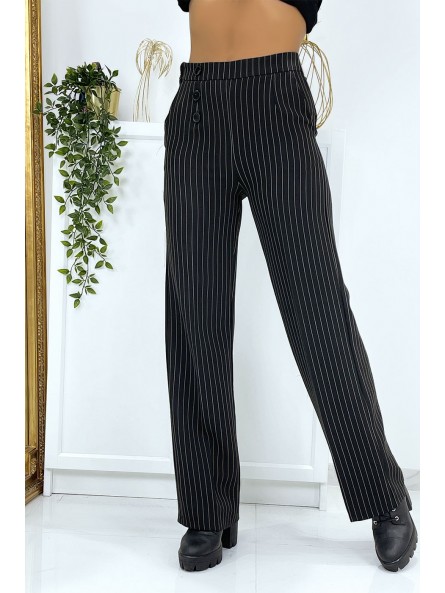 Pantalon palazzo noir à rayure avec poches - 4