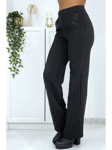 Pantalon palazzo noir à rayure avec poches - 5