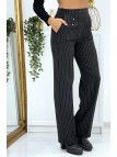 Pantalon palazzo noir à rayure avec poches - 6