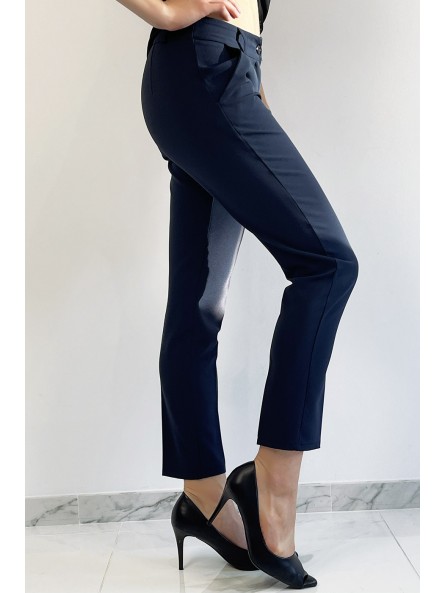 Pantalon slim marine avec poches style working girl - 4