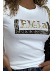 T-shirt blanc manches courtes, avec écriture dorée "Eléia" et imprimés - 4