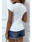 T-shirt blanc manches courtes, avec écriture dorée "Eléia" et imprimés - 5