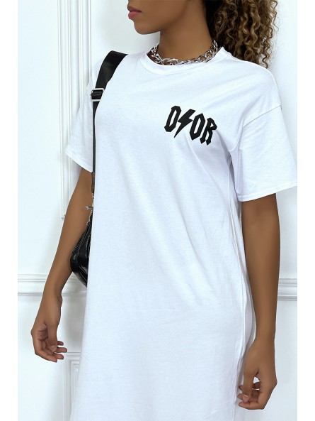 Robe longue blanche manches courtes, écriture"D/or", avec fentes - 5