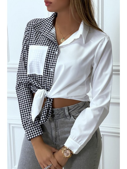 Chemise blanche bicolor à carreaux blanc et noir - 1