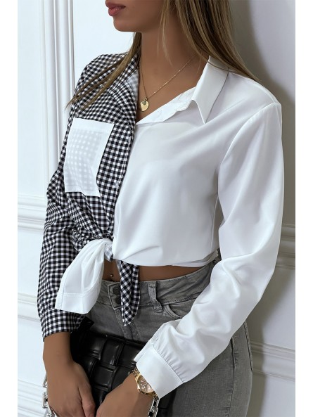 Chemise blanche bicolor à carreaux blanc et noir - 3