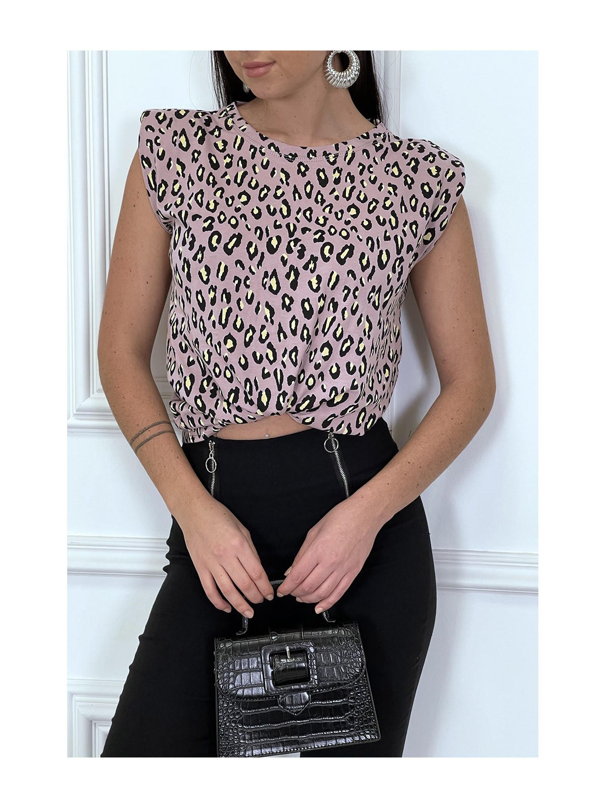 Top lila à épaulettes motif léopard - 3