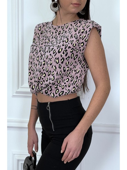 Top lila à épaulettes motif léopard - 5