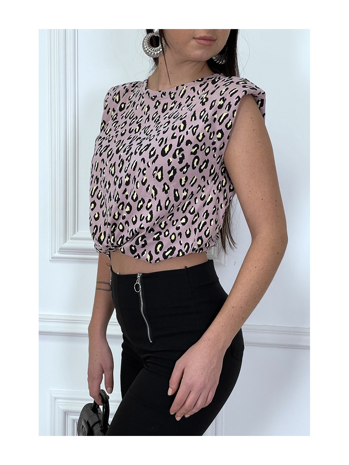 Top lila à épaulettes motif léopard - 5