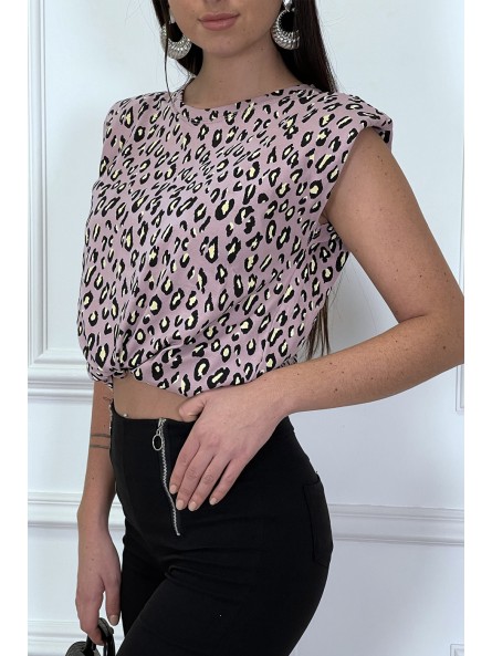 Top lila à épaulettes motif léopard - 6