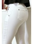 Pantalon slim blanc en strech avec zip et poches - 5