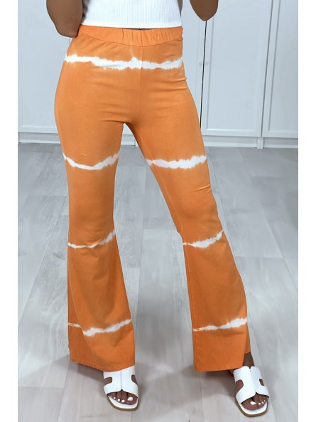 Pantalon patte d'eph orange motif tie & dye - 1